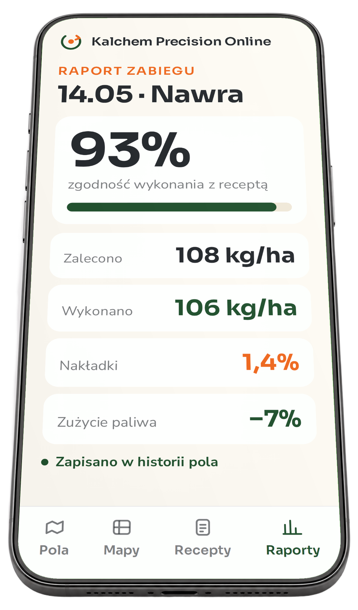 Telefon z raportem wykonania zabiegu